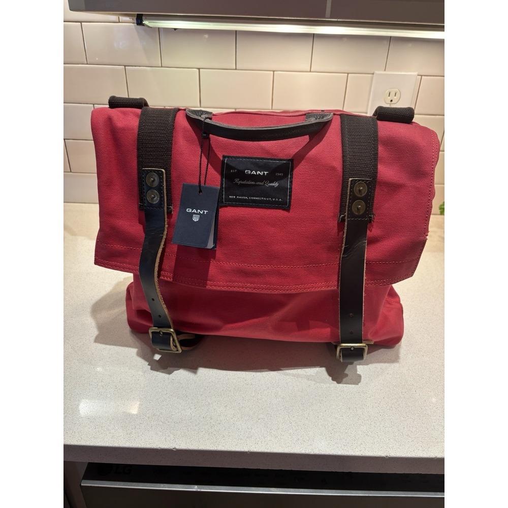 NWT GANT  Red Canvas Bag With Leather Straps